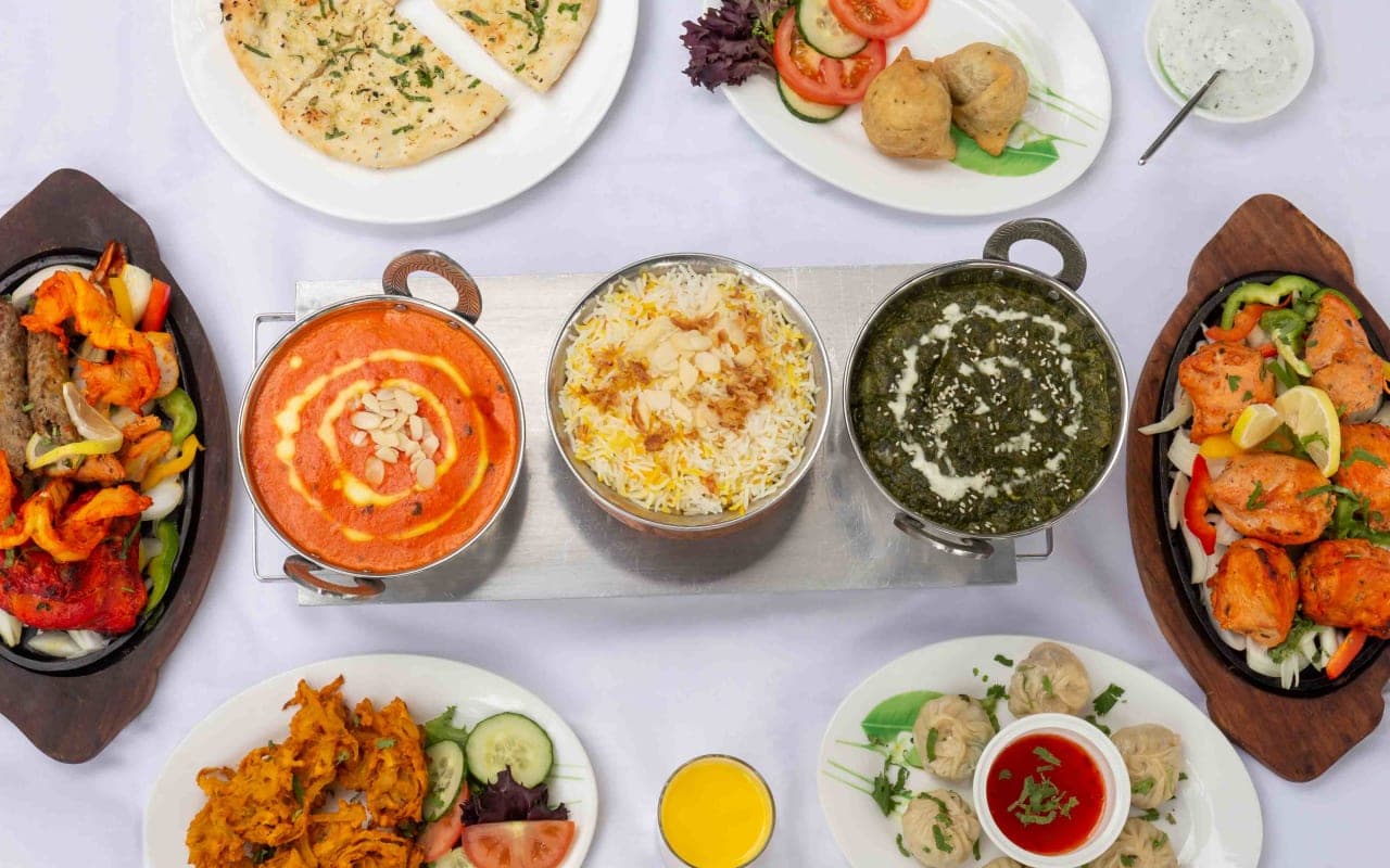 Nepalese and Indian food spread